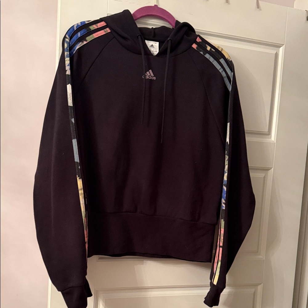 Adidas Women's Black Sweater with Multicolor Stripes